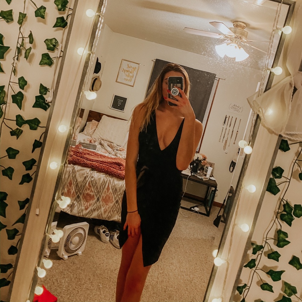Deep V Black Dress